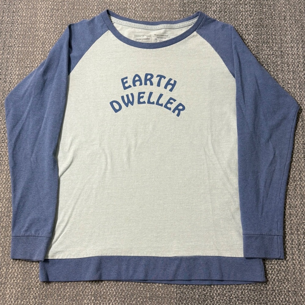 Patagonia Earth Dweller‎ Raglan Responsibili-Tee Womens Small Blue Long Sleeve